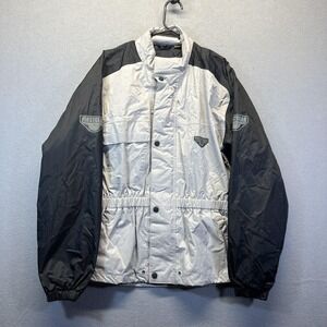 First Gear Jacket Mens Small Gray Black Motorcycle Reflective Biker Windbreaker